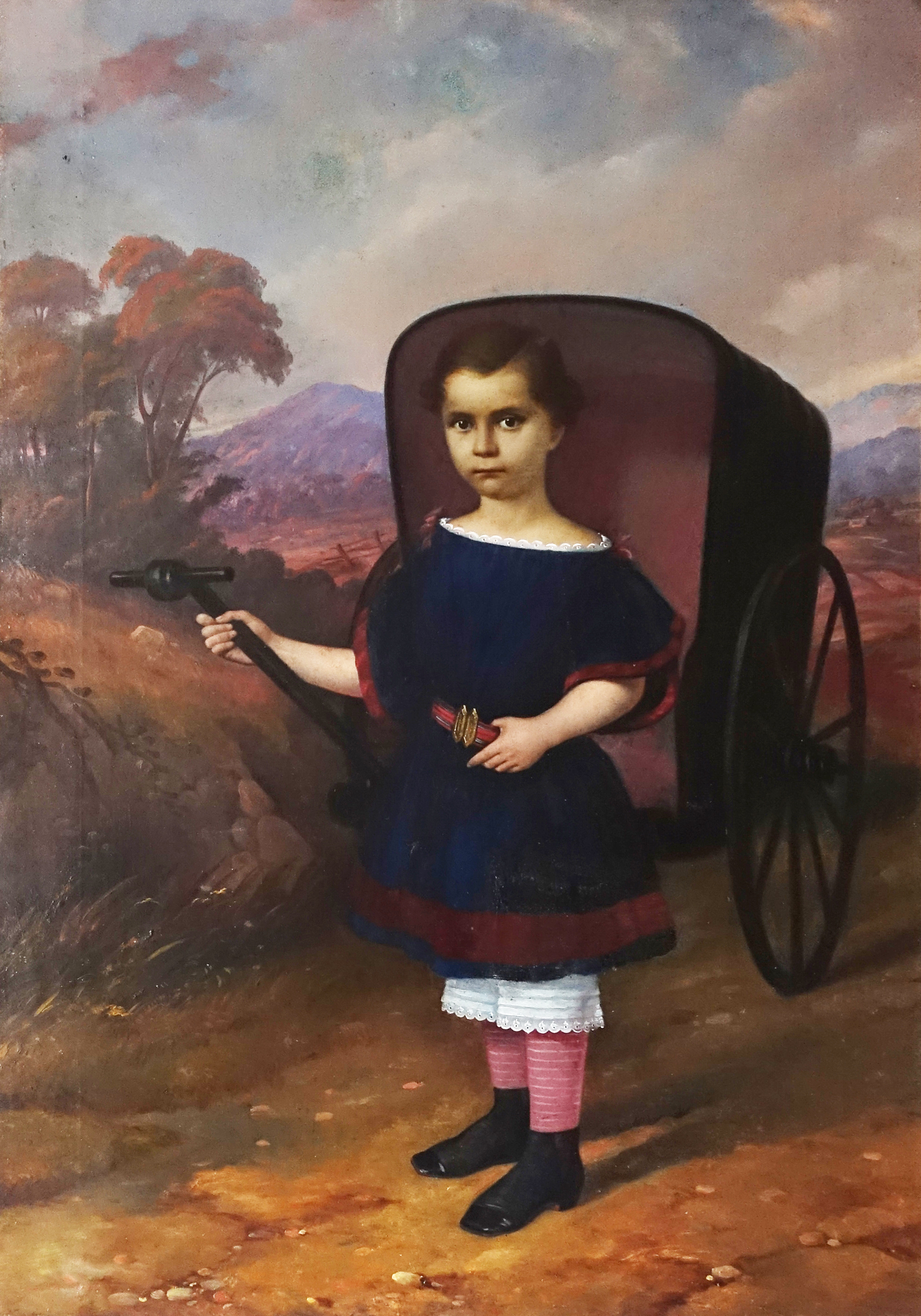 Pintura de niña con carreta
