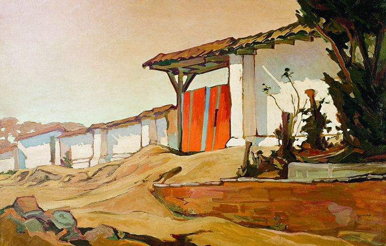 Pintura de una puerta color naranja en un muro blanco