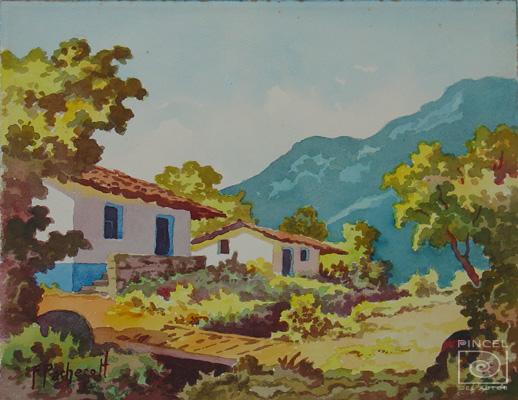 Casas y puente por Pacheco, Fausto